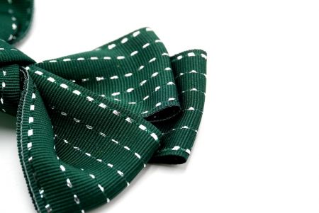 Lazo de cinta para el cabello con rayas verde oscuro y plateado metálico y 6 lazos_BW640-K1333S-7