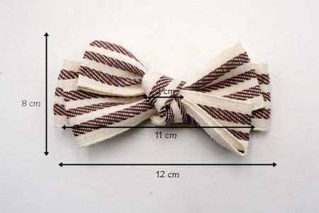 Brown Jute Stripe 6 Loops Hair Ribbon Bow_BW640-K1352-1