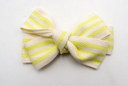 Yellow Jute Stripe 6 Loops Hair Ribbon Bow_BW640-K1352-3