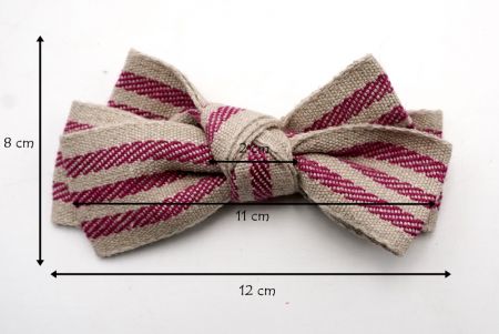 Pink Jute Stripe 6 Loops Hair Ribbon Bow_BW640-K1352-8