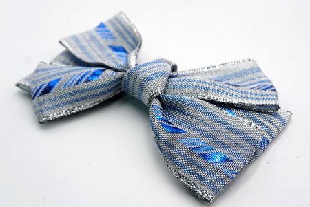 Metallisches Silber und Blaues Diagonales Streifen 6 Schleifen Haarband_BW640-K1414S-2