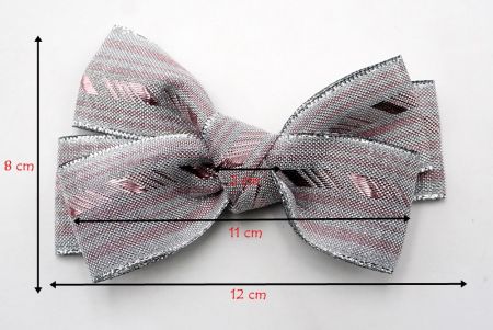 Металлическая серебряная и розовая диагональная полосатая лента для волос с 6 петлями_BW640-K1414S-4