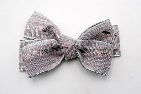 Metallic Silver and Pink Diagonal Stripe 6 Loops Hair Ribbon Bow_BW640-K1414S-4