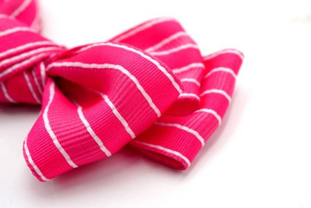 Hot Pink Grosgrain White Stripes 6 Loops Hair ribbon Bow_ BW640-K1740-272