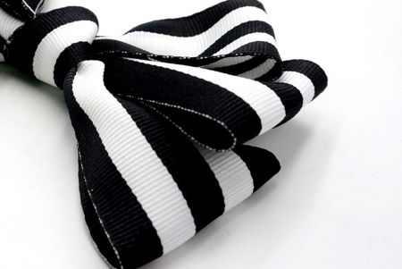 Black and White Stripe Grosgrain 6 Loops Hair Ribbon Bow_BW640-K888-14
