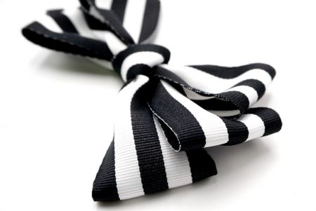 Black and White Stripe Grosgrain 6 Loops Hair Ribbon Bow_BW640-K888-14
