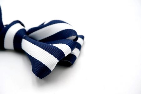 Navy Blue and White Stripe Grosgrain 6 Loops Hair Ribbon Bow_BW640-K888-16