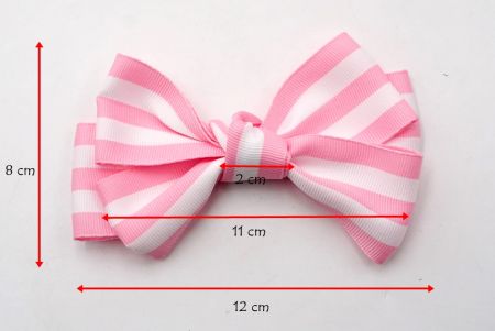 Розовая и белая полосатая ленточная бантовая лента с 6 петлями_BW640-K888-17