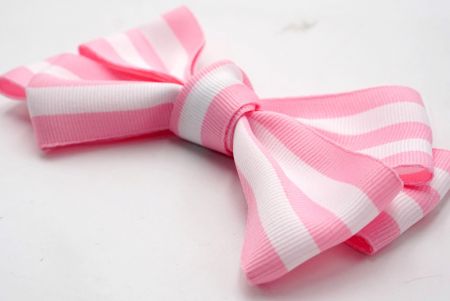 Cinta para el cabello a rayas rosa y blanco con 6 lazos de cinta grosgrain_BW640-K888-17
