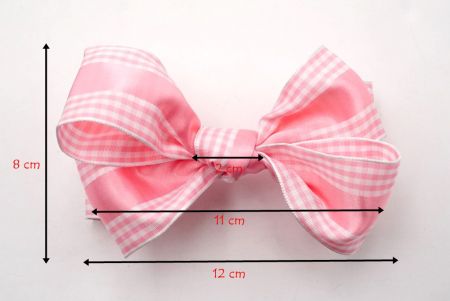 Pink Checkered Edge Satin 6 Loops Hair Ribbon Bow_BW640-PF105W-6