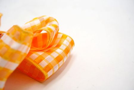 Orange and White Checkered 6 Loops Hair Ribbon Bow_BW640-PF112W-6