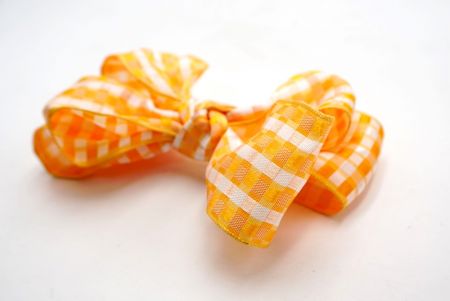 Orange and White Checkered 6 Loops Hair Ribbon Bow_BW640-PF112W-6
