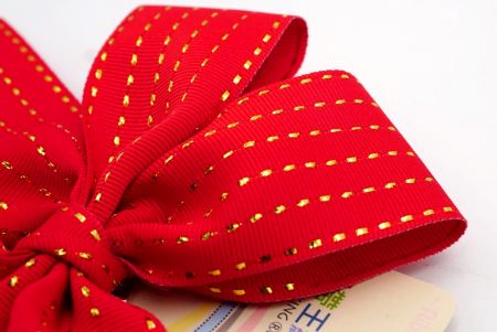 Red Grosgrain Glitter Lines 4 Average Loops with Knot Ribbon Bow_ BW641-K1333-2