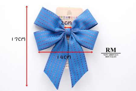 Blue Grosgrain Glitter Lines 4 Average Loops with Knot Ribbon Bow_ BW641-K1333R-8