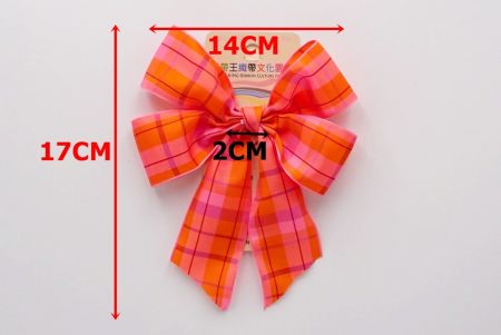 Orange Checkered 4 Average Loops with Knot Ribbon Bow_BW641-PF106W-7