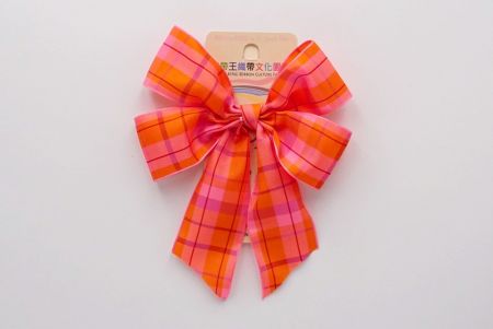 Orange Checkered 4 Average Loops with Knot Ribbon Bow_BW641-PF106W-7