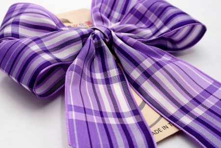 Violet Checkered 4 Average Loops with Knot Ribbon Bow_BW641-PF110W-8