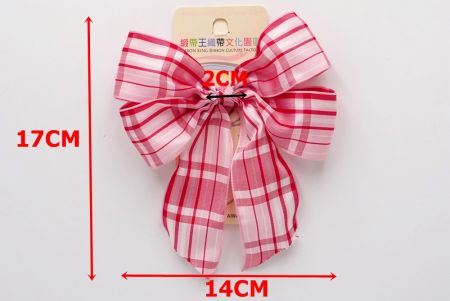 Red Checkered 4 Average Loops with Knot Ribbon Bow_BW641-PF110W-9