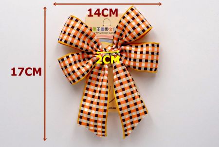 Pomarańczowo-czarny kratkowany węzeł z 4 średnimi pętlami i kokardą_BW641-PF112W-14