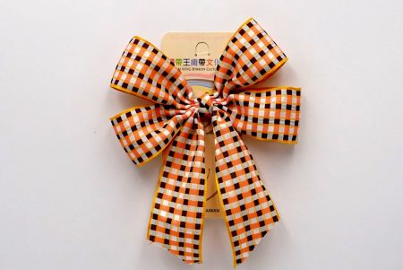 Orange & Noir à carreaux 4 boucles moyennes avec nœud en ruban_BW641-PF112W-14