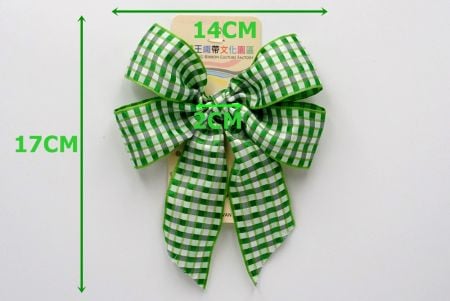 Vert & Blanc à carreaux 4 boucles moyennes avec nœud en ruban_BW641-PF112W-1