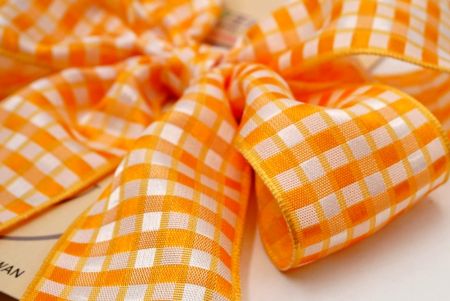 Light Orange Checkered 4 Average Loops with Knot Ribbon Bow_BW641-PF112W-6