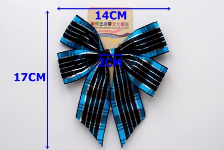 Black & Blue Checkered 4 Average Loops with Knot Ribbon Bow_BW641-PF161S-9