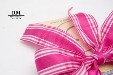 Hot Pink Plaid and Satin 4 Average Loops with Knot Ribbon Bow_ BW641-PF196W-7