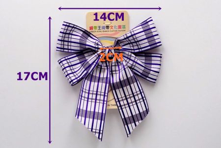 Violet/purple & white Checkered 4 Average Loops with Knot Ribbon Bow_BW641-PF198-2