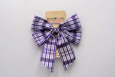 Violet/violet & Blanc à carreaux 4 boucles moyennes avec nœud en ruban_BW641-PF198-2