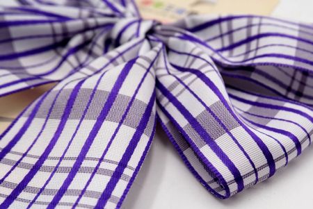 Violet/purple & white Checkered 4 Average Loops with Knot Ribbon Bow_BW641-PF198-2