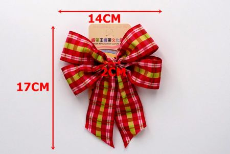 Red & AppleGreen Checkered 4 Average Loops with Knot Ribbon Bow_BW641-PF240-7