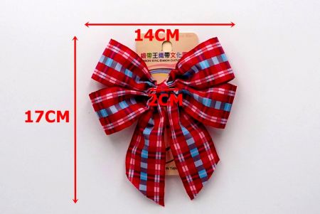 Red & Light Blue n Checkered 4 Average Loops with Knot Ribbon Bow_BW641-PF240-8