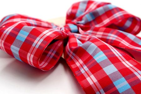Red & Light Blue n Checkered 4 Average Loops with Knot Ribbon Bow_BW641-PF240-8