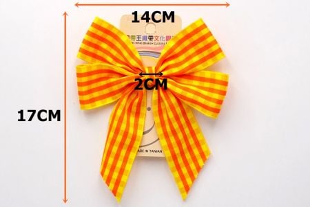 Golden Orange Checkered 4 Average Loops with Knot Ribbon Bow_BW641-PF258-2