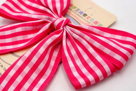 Hot Pink & Light Pink Checkered 4 Average Loops with Knot Ribbon Bow_BW641-PF258-3