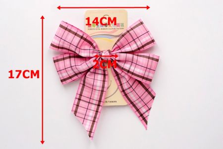 Pink & Browny Checkered 4 Average Loops with Knot Ribbon Bow_BW641-PF259-1