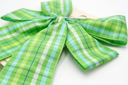 Light Green Checkered 4 Average Loops with Knot Ribbon Bow_BW641-PF259-3