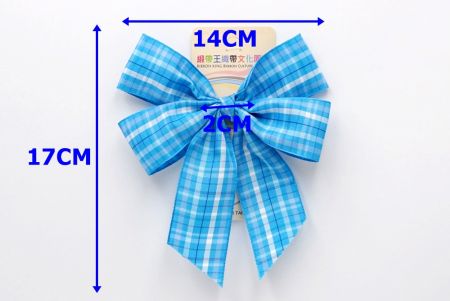 Light Blue Checkered 4 Average Loops with Knot Ribbon Bow_BW641-PF259-4