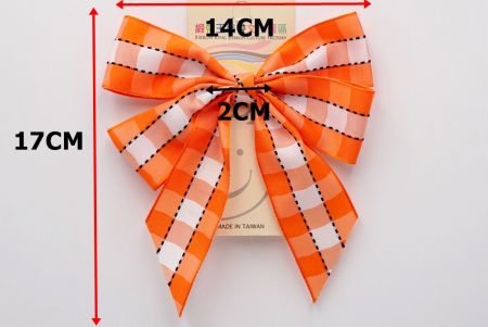 Orange & Schwarz gesticktes kariertes Muster 4 durchschnittliche Schleifen mit Knotenband-BW641-PF263-3