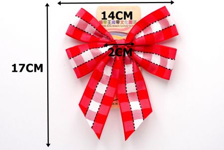 Red & Black Stitch Checkered 4 Average Loops with Knot Ribbon Bow_BW641-PF263-4