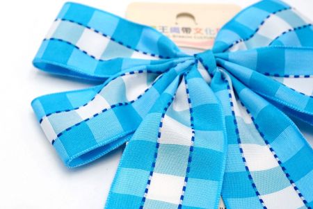 Light Blue & Black Stitch Checkered 4 Average Loops with Knot Ribbon Bow_BW641-PF263-5