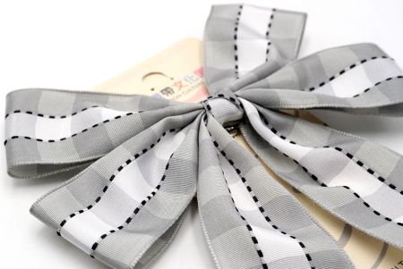 Gray & Black Stitch Checkered 4 Average Loops with Knot Ribbon Bow_BW641-PF263-6