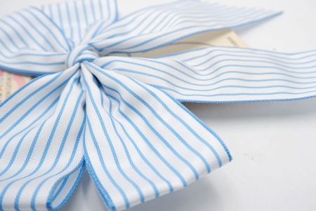 Light Blue & White Stripes 4 Average Loops with Knot Ribbon Bow_BW641-W805E-2