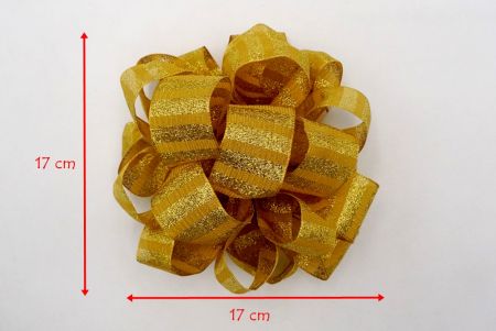 Fiocco di nastro con pom pom a 11 anelli in tessuto metallico giallo a righe orizzontali_BW643-PF148W