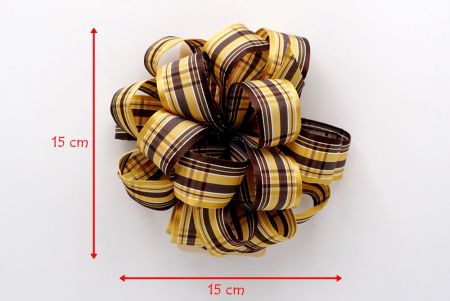 Lazo de cinta de pom pom de 11 bucles a cuadros amarillos y marrones_BW643-PF193W-4