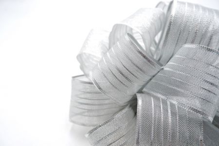 Silver Sheer and Metallic Stripe 11 Loops Pom Pom Ribbon Bow_BW643-W53S