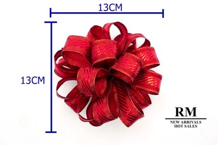Red Metallic 11 Loops Pom Pom Ribbon Bow_BW643-W904-7