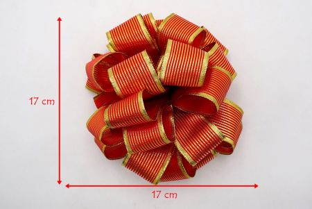 Red and Gold 11 Loops Pom Pom Ribbon Bow_BW643-W918G-2