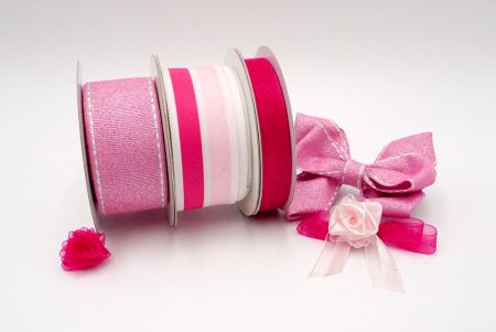 Dazzling Pink Ribbon Set - Dazzling stripe sheer woven ribbons